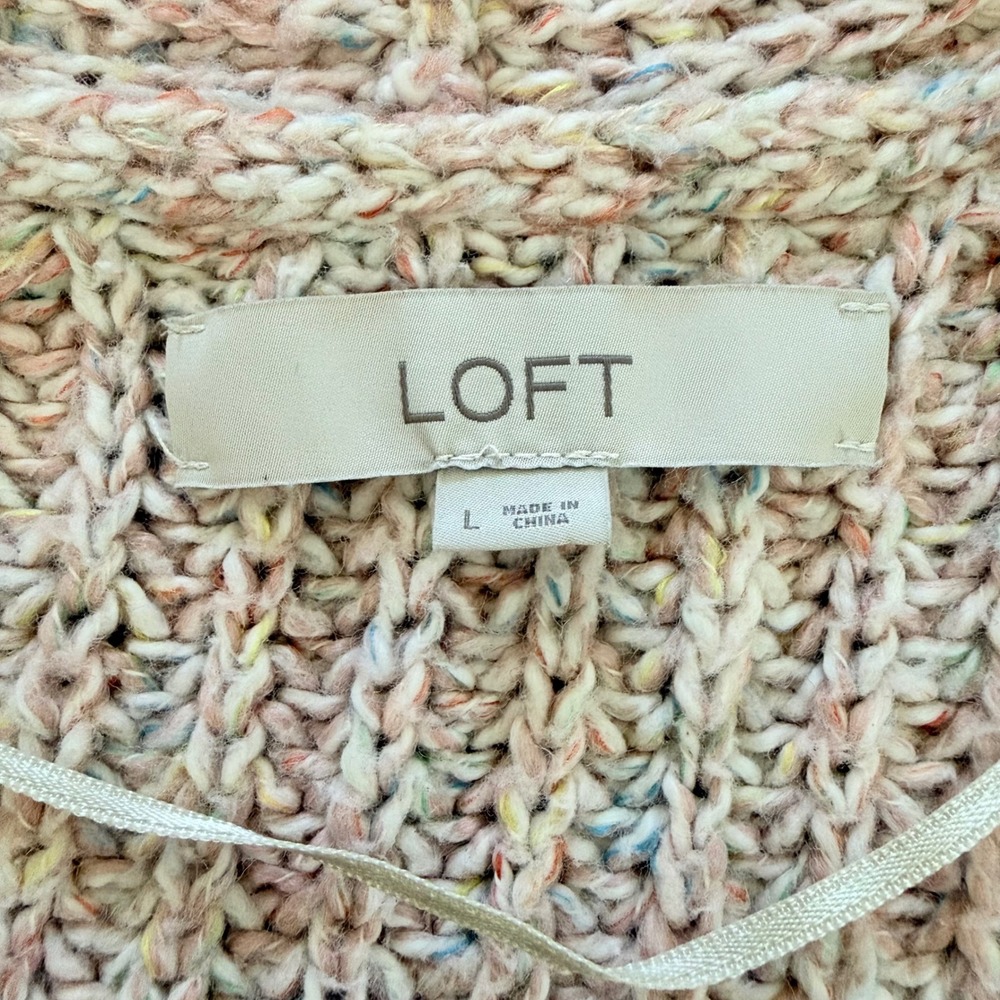 Loft Womens L Pink Confetti speckle Marl Ribbed Open Front Cardigan Sweater - Picture 2 of 11